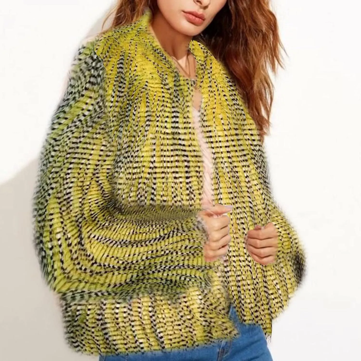 Faux Fur Coat For Women,2023 Winter Trendy Crop Open Front Cardigan Jackets,Long Sleeve Shaggy Fluffy Parka Coats