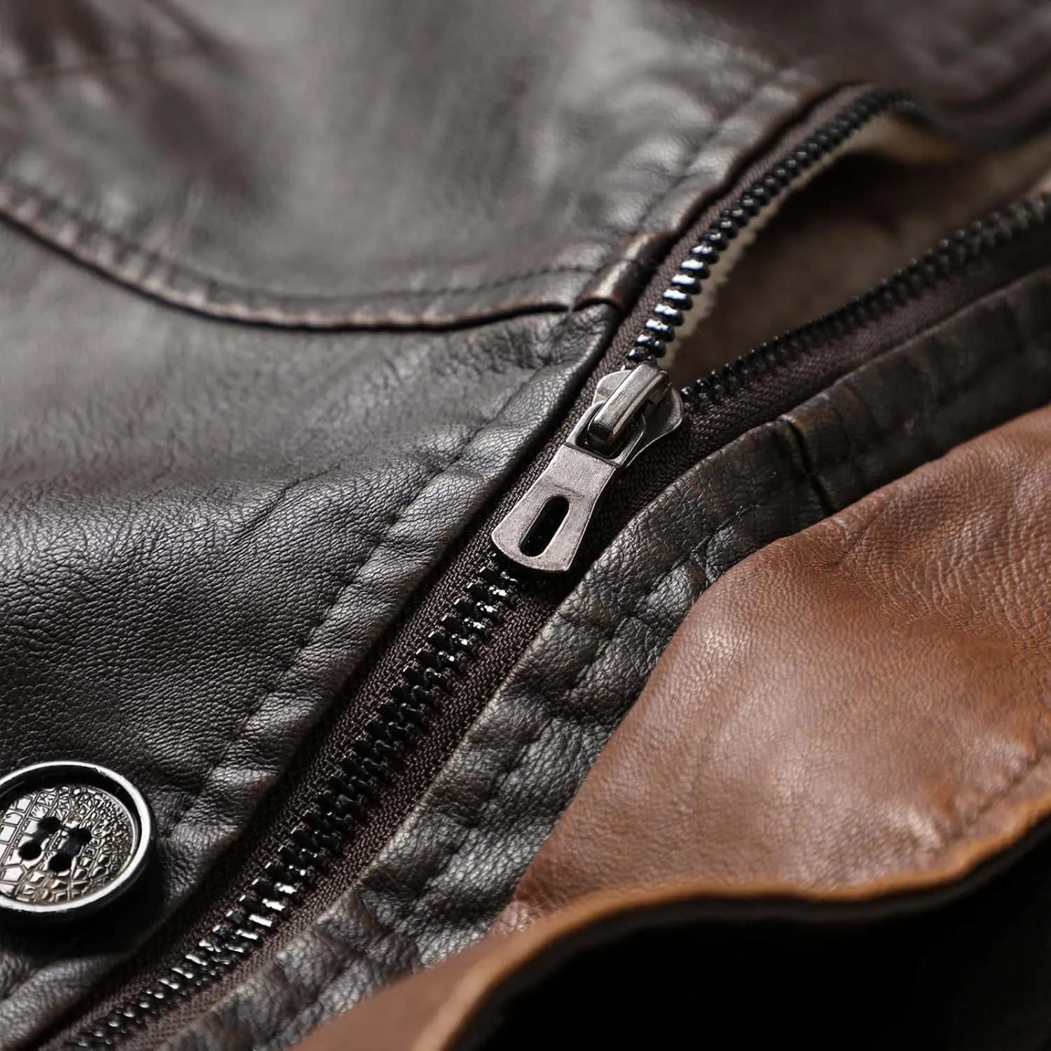 Faux Leather Motorcycle Jackets for Men Winter Coats Warm Fleece Lined Jacket Zipper Parka Outerwear Long Trench Coat
