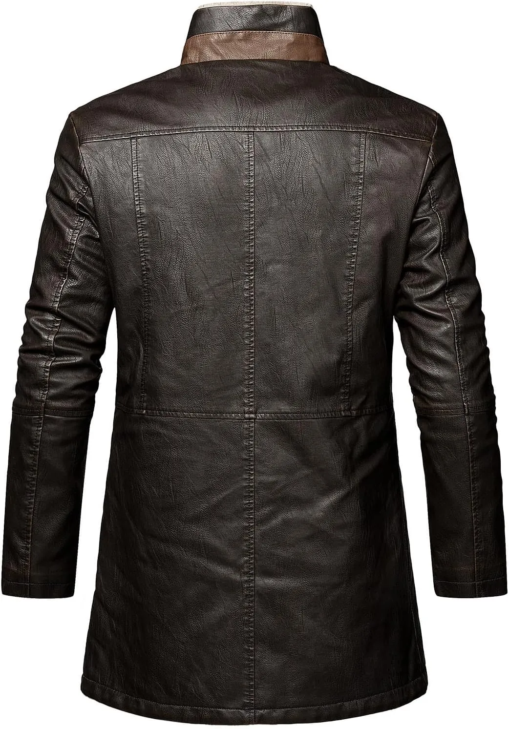 Faux Leather Motorcycle Jackets for Men Winter Coats Warm Fleece Lined Jacket Zipper Parka Outerwear Long Trench Coat