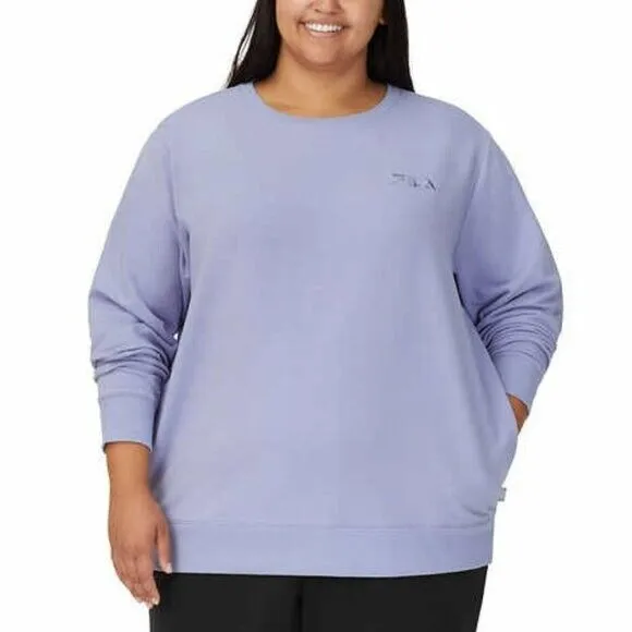 FILA Soft Cotton Blend French Terry Crewneck Relaxed Fit Sweatshirt Top