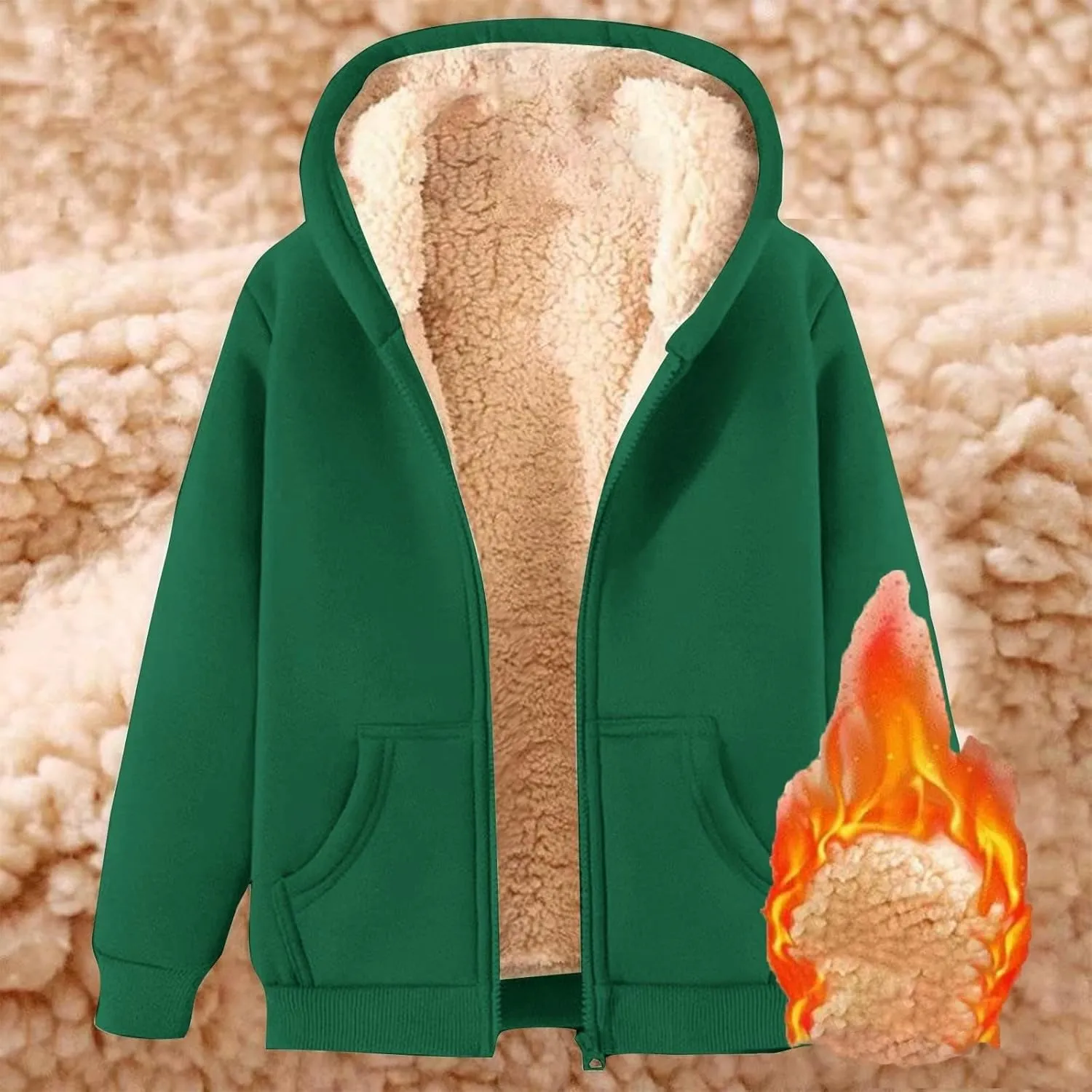 Fleece Lined Jackets for women Winter Coats Zip Up Hoodies Sweatshirts Warm Sherpa Cardigan Sweater with Pocket