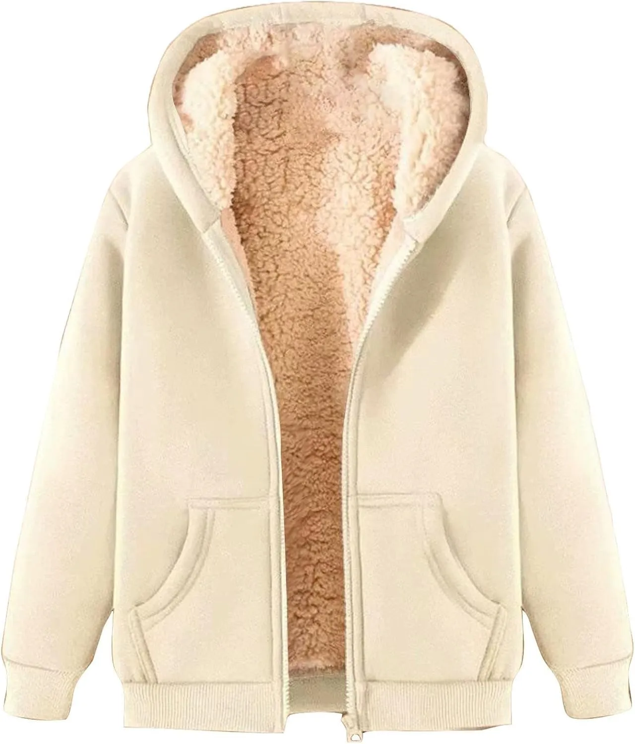 Fleece Lined Jackets for women Winter Coats Zip Up Hoodies Sweatshirts Warm Sherpa Cardigan Sweater with Pocket