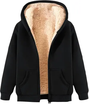 Fleece Lined Jackets for women Winter Coats Zip Up Hoodies Sweatshirts Warm Sherpa Cardigan Sweater with Pocket