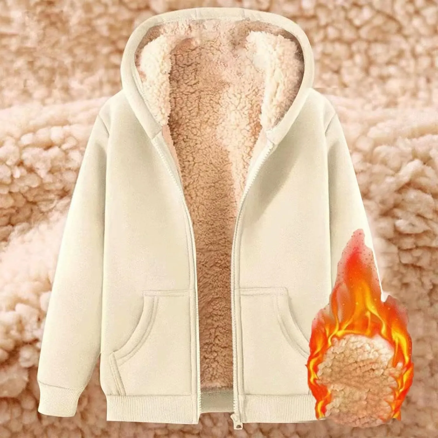 Fleece Lined Jackets for women Winter Coats Zip Up Hoodies Sweatshirts Warm Sherpa Cardigan Sweater with Pocket