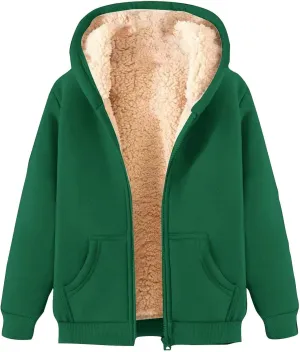 Fleece Lined Jackets for women Winter Coats Zip Up Hoodies Sweatshirts Warm Sherpa Cardigan Sweater with Pocket