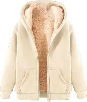 Fleece Lined Jackets for women Winter Coats Zip Up Hoodies Sweatshirts Warm Sherpa Cardigan Sweater with Pocket