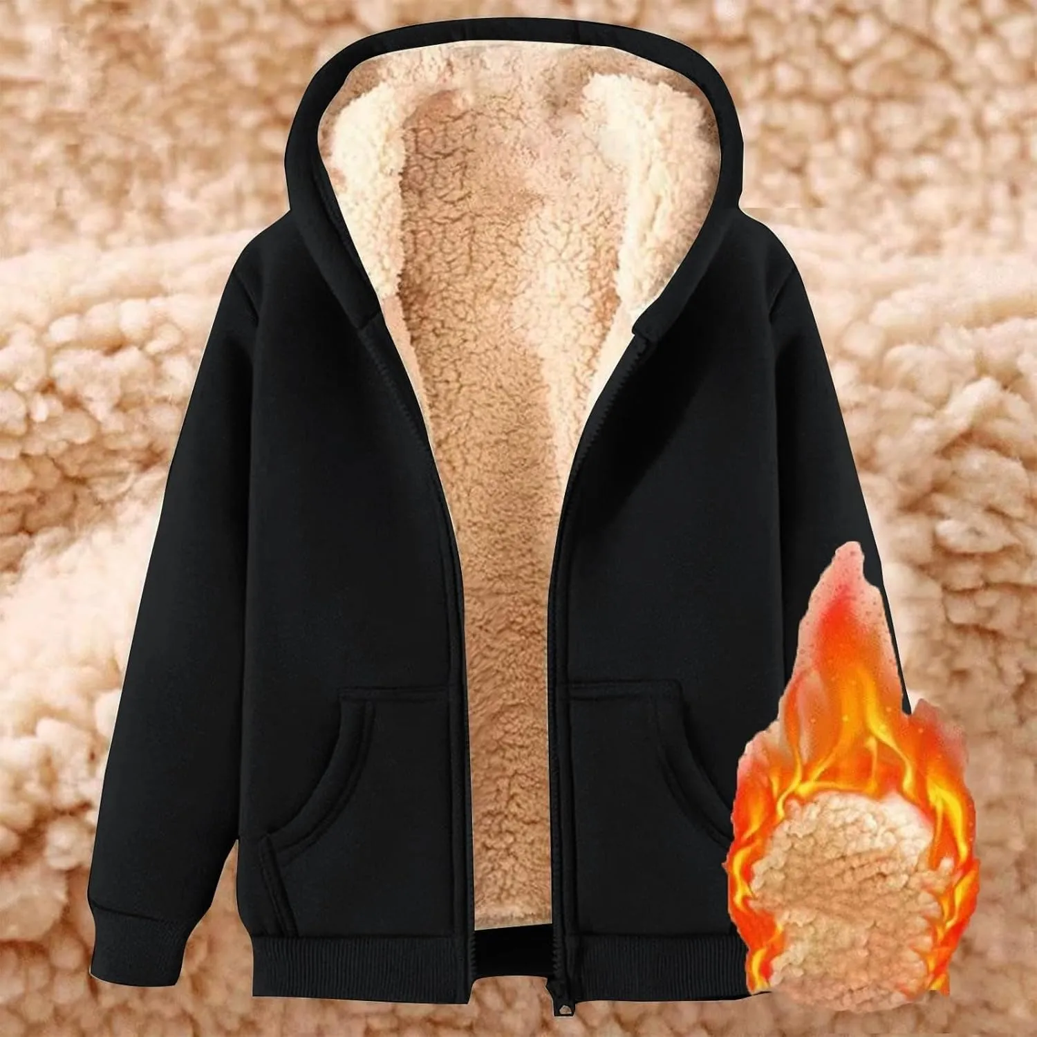 Fleece Lined Jackets for women Winter Coats Zip Up Hoodies Sweatshirts Warm Sherpa Cardigan Sweater with Pocket