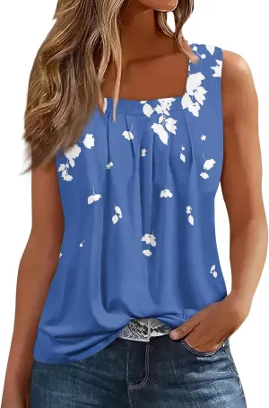 FlekmanArt Tank Top for Women Color Block Square Collar Tank Top Striped Tank Tee Summer Casual Loose Fit Sleeveless Shirt
