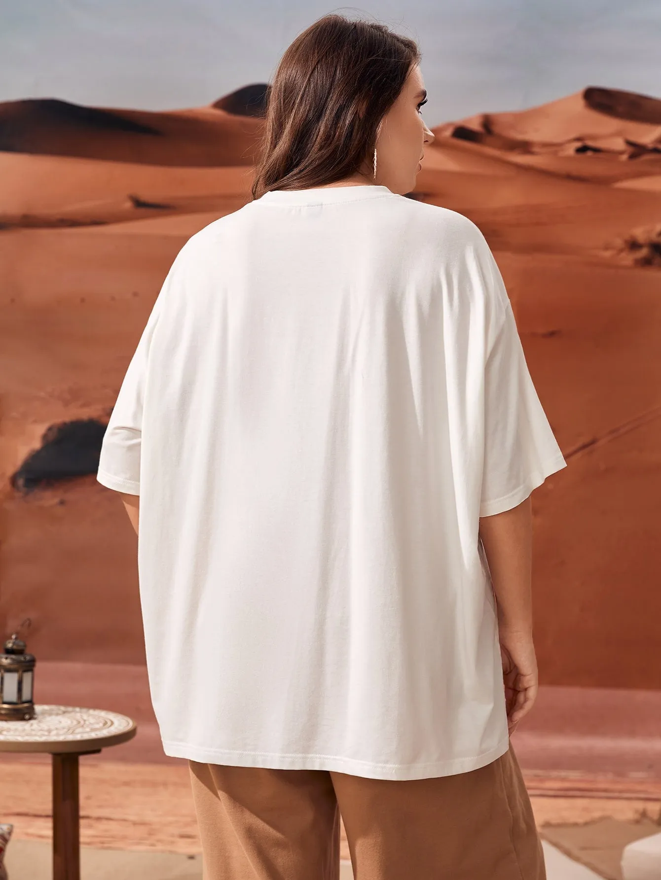 Floral Short Sleeve Round Neck Regular Plus Size T-Shirt