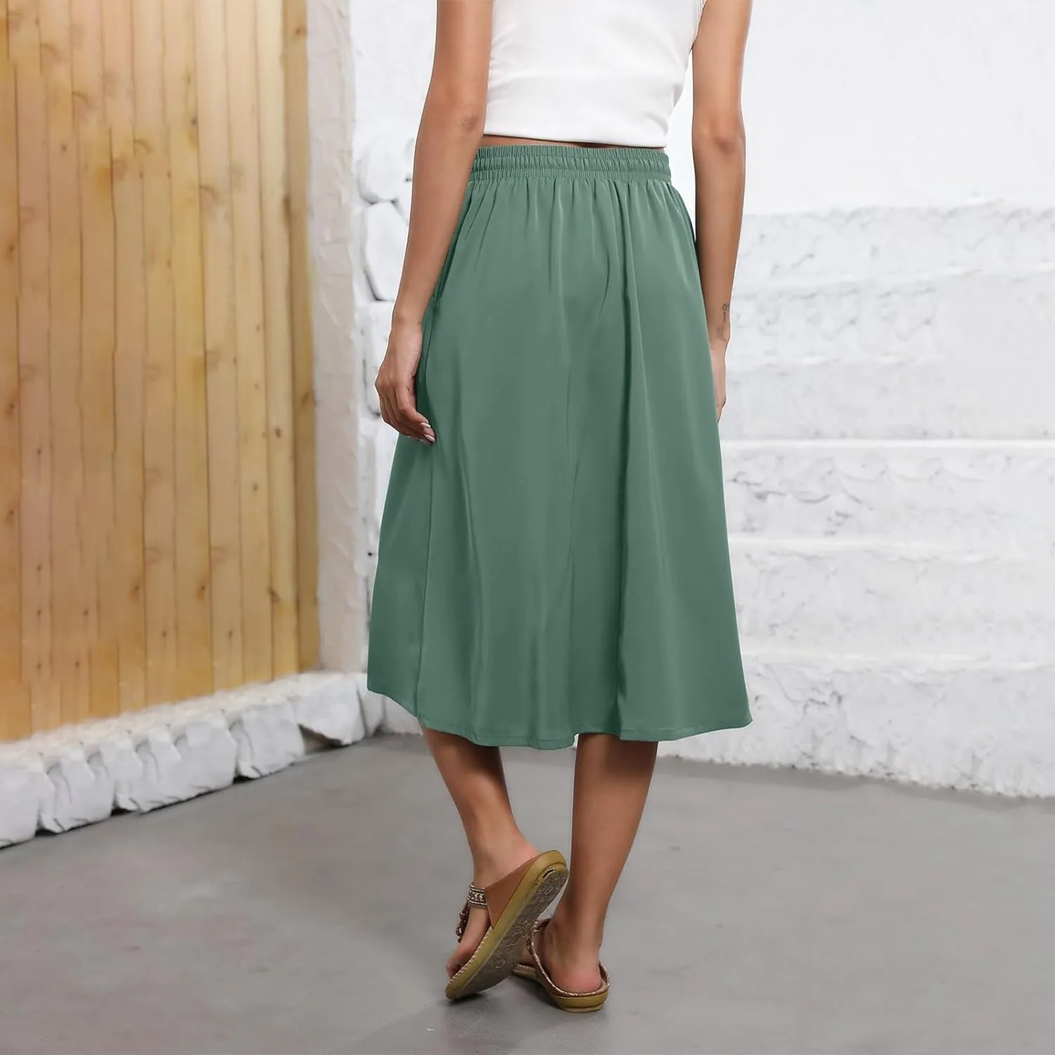 Floral Skirts for Women Midi Length Vintage Drawstring High Waisted A Line Skirt Flowy Boho Midi Skirt with Pockets