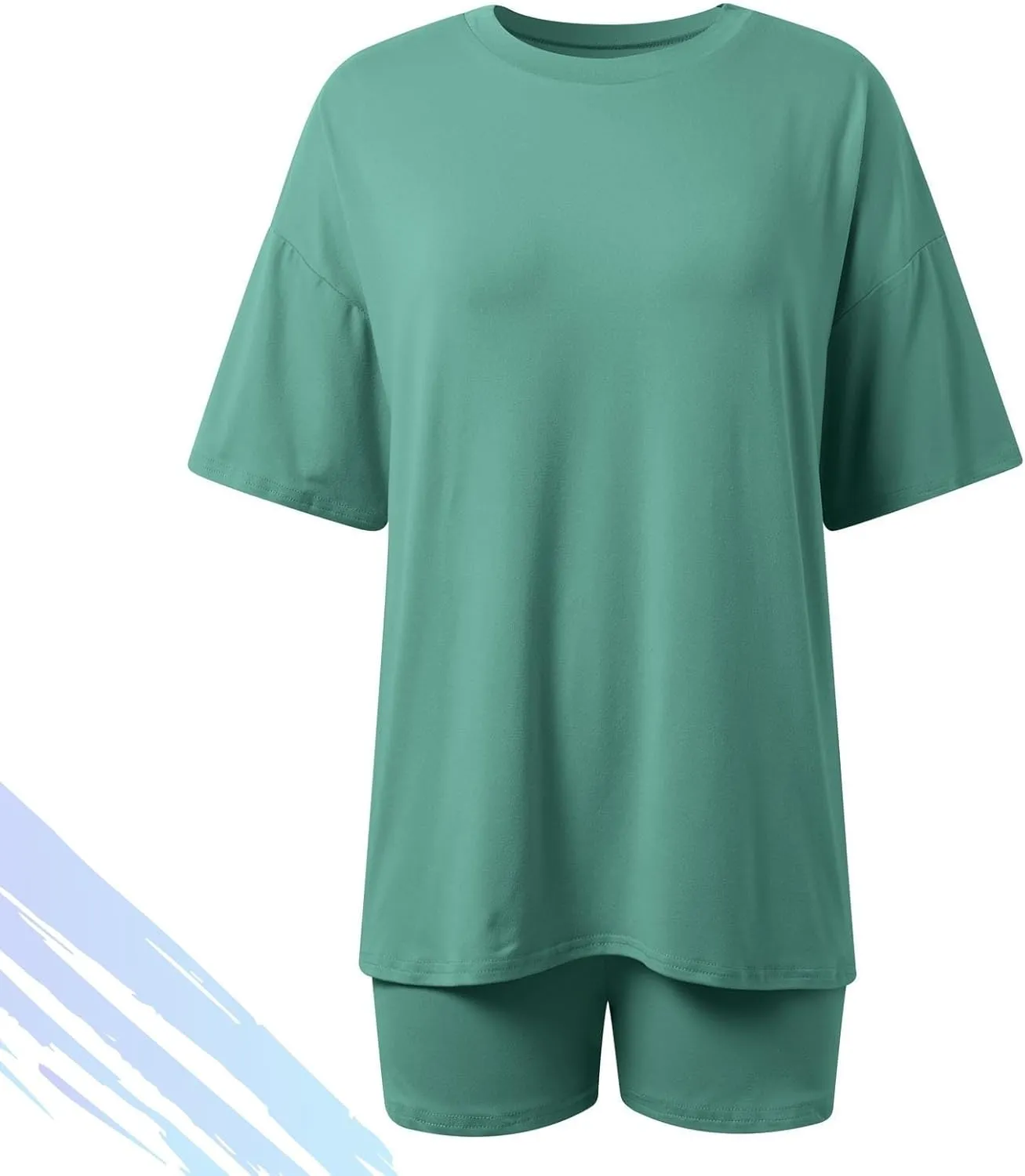 Frunqui Two Piece Set, Women's Two Piece Lounge Set 2025 Summer Casual Oversized Shirts Biker Shorts