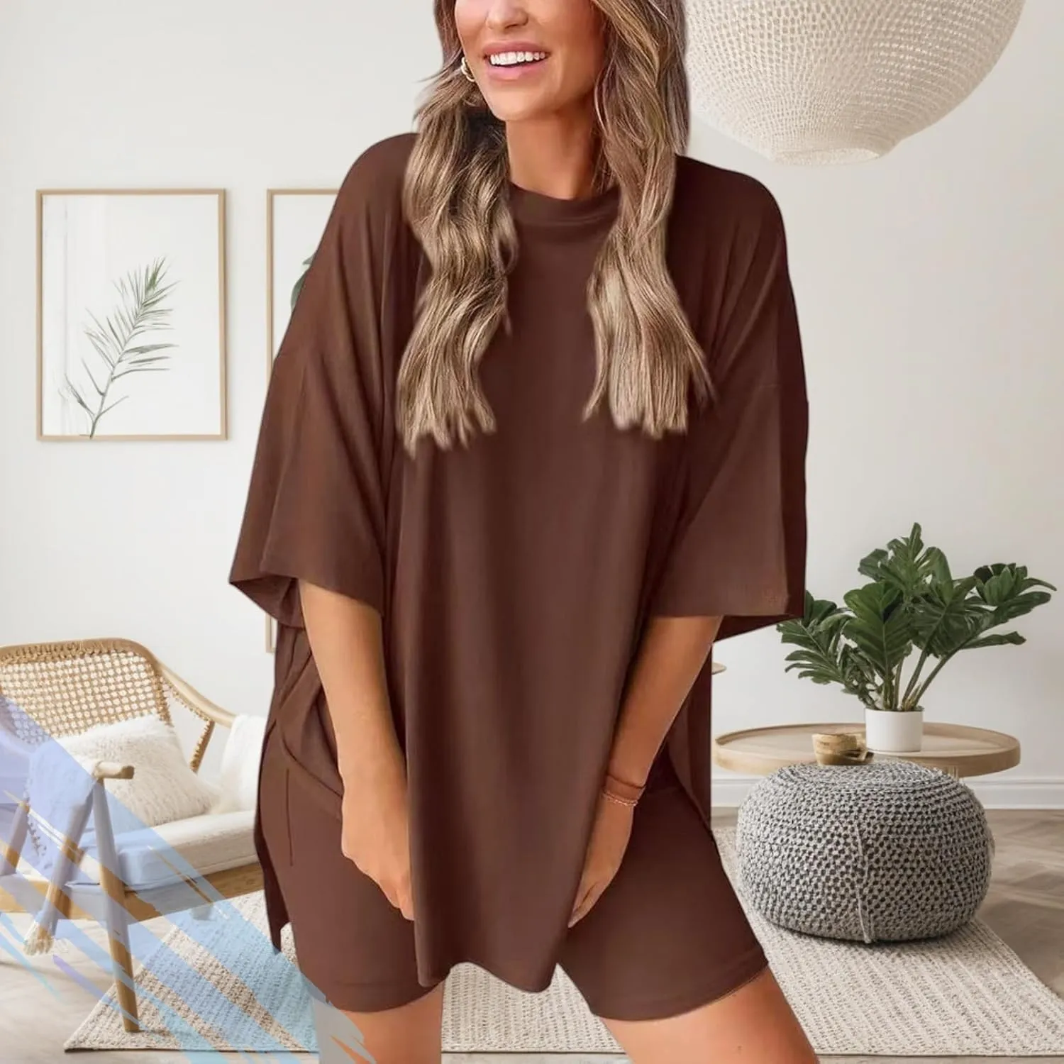 Frunqui Two Piece Set, Women's Two Piece Lounge Set 2025 Summer Casual Oversized Shirts Biker Shorts