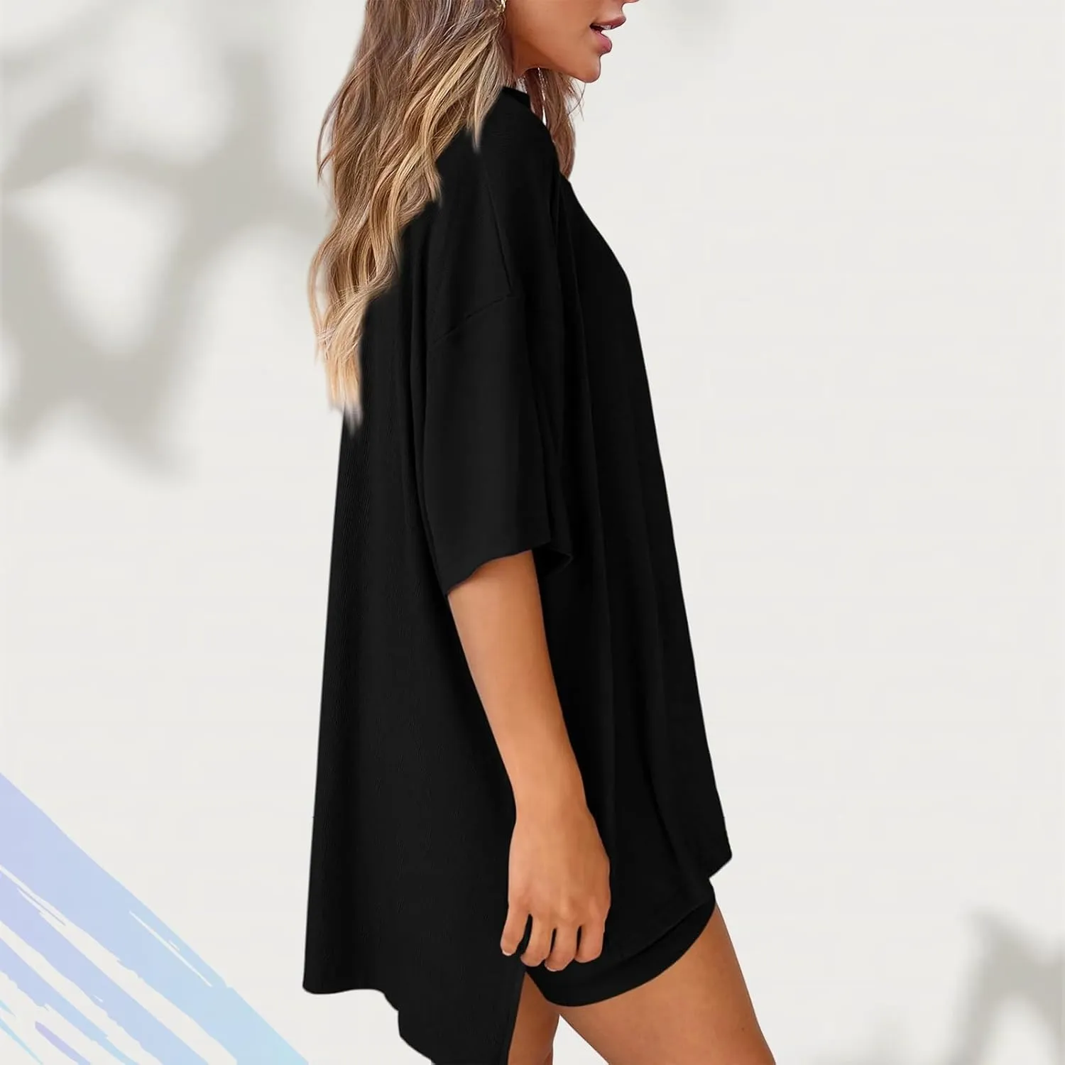 Frunqui Two Piece Set, Women's Two Piece Lounge Set 2025 Summer Casual Oversized Shirts Biker Shorts