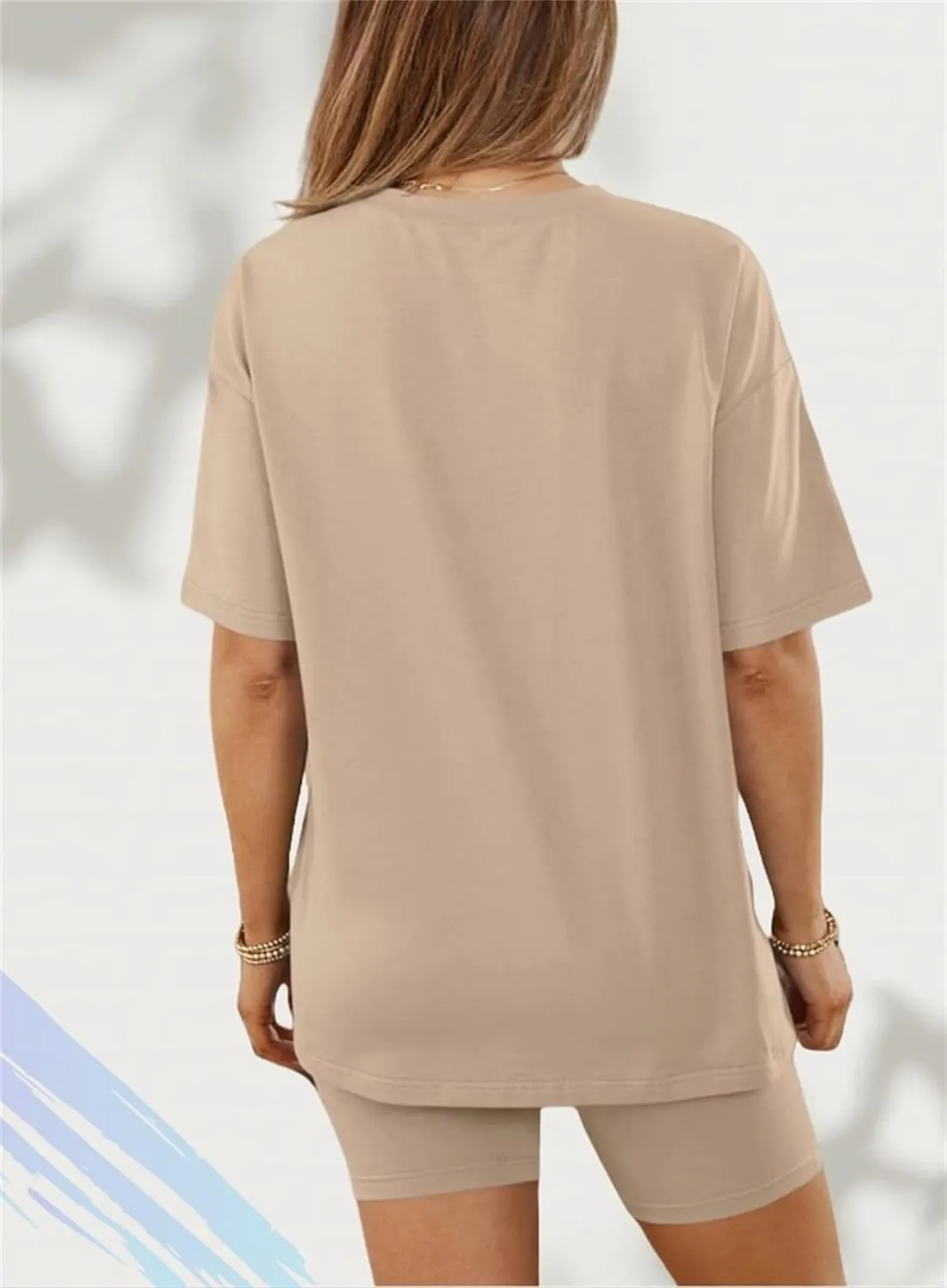 Frunqui Two Piece Set, Women's Two Piece Lounge Set 2025 Summer Casual Oversized Shirts Biker Shorts