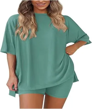 Frunqui Two Piece Set, Women's Two Piece Lounge Set, 2025 Summer Casual Oversized Shirts