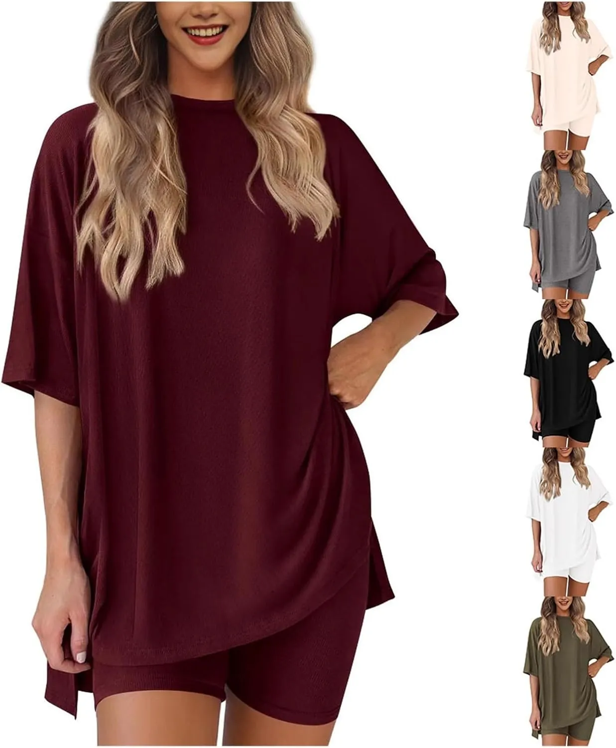 Frunqui Two Piece Set, Women's Two Piece Lounge Set, 2025 Summer Casual Oversized Shirts