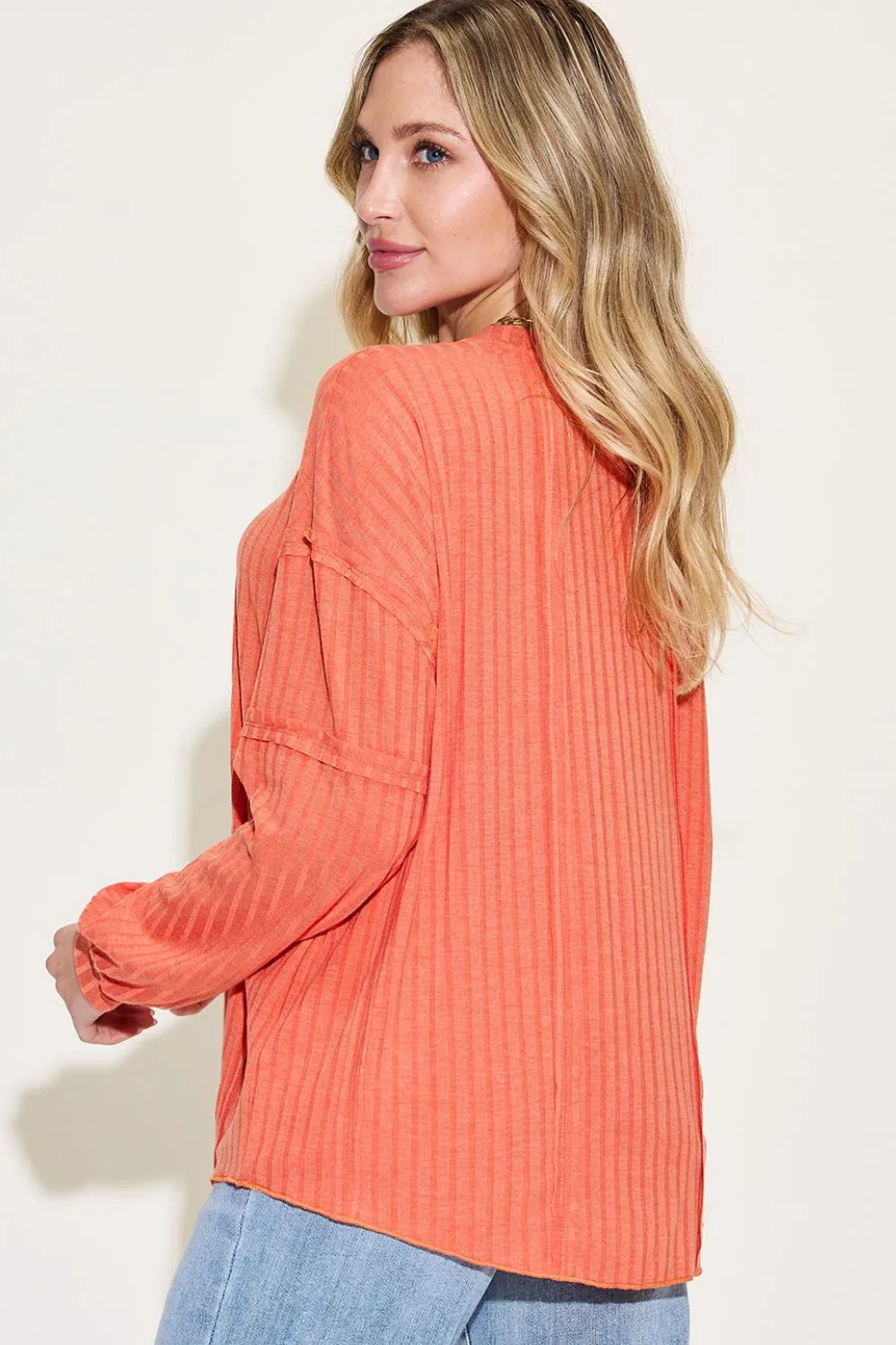 Full Size Ribbed Round Neck Long Sleeve T-Shirt