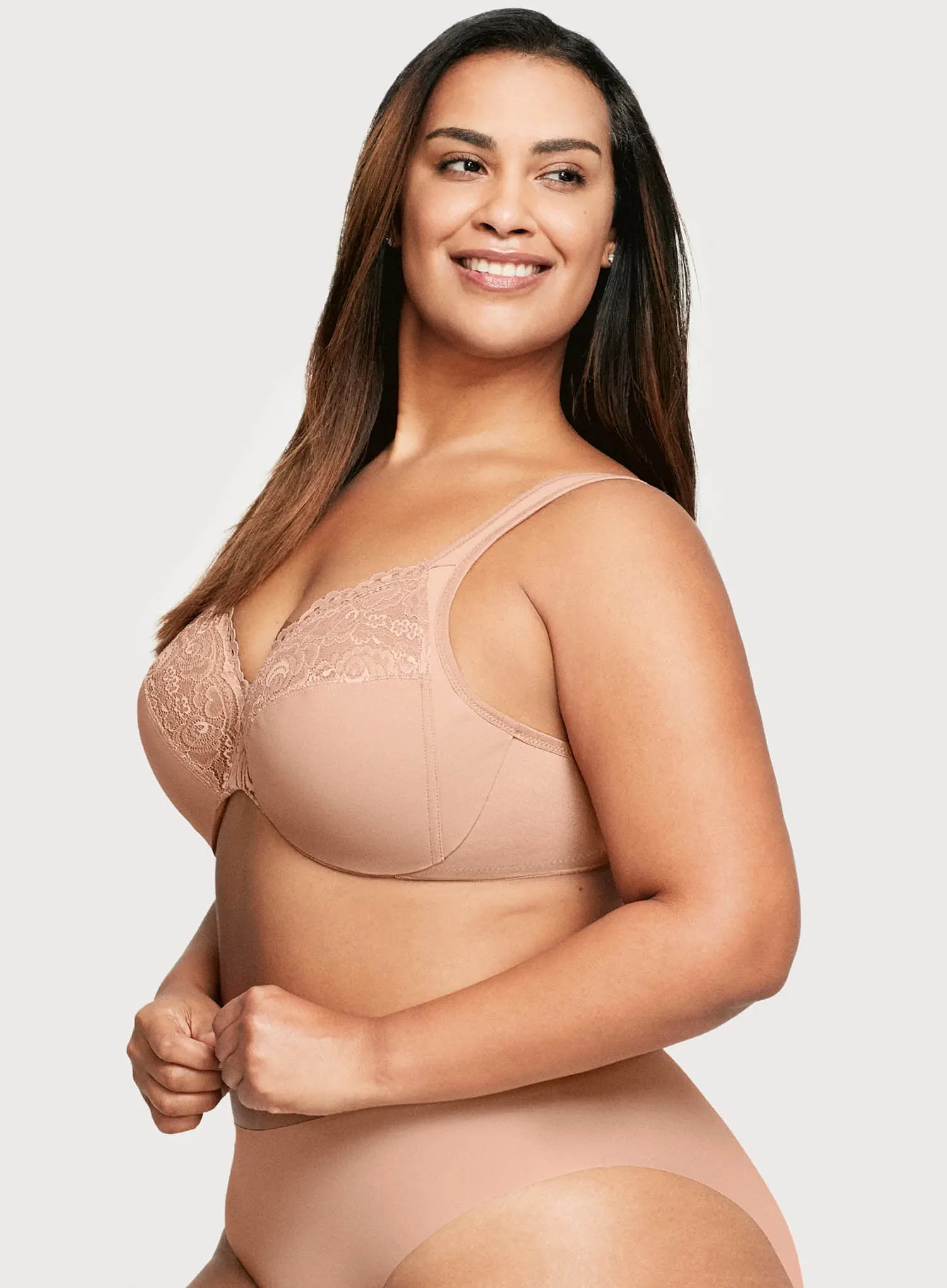 Glamorise: Wonderwire Plunge Bra With Padded Straps Cappuccino