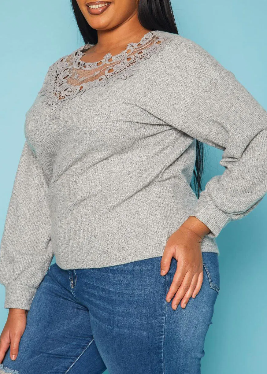 Hi Curvy Plus Size Women Lace Detail Knit Sweatshirts