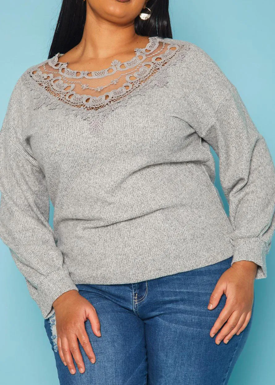 Hi Curvy Plus Size Women Lace Detail Knit Sweatshirts