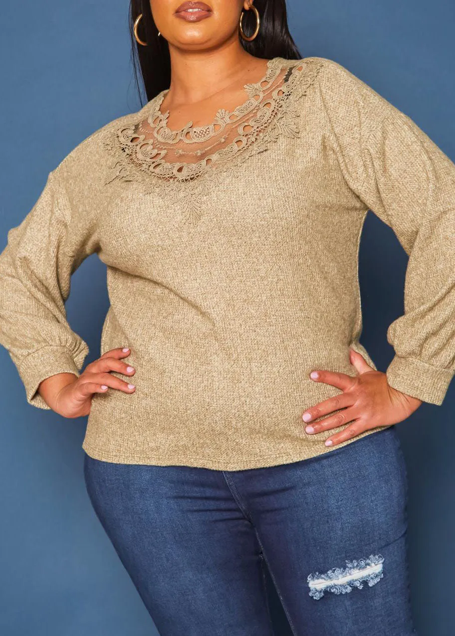 Hi Curvy Plus Size Women Lace Detail Knit Sweatshirts