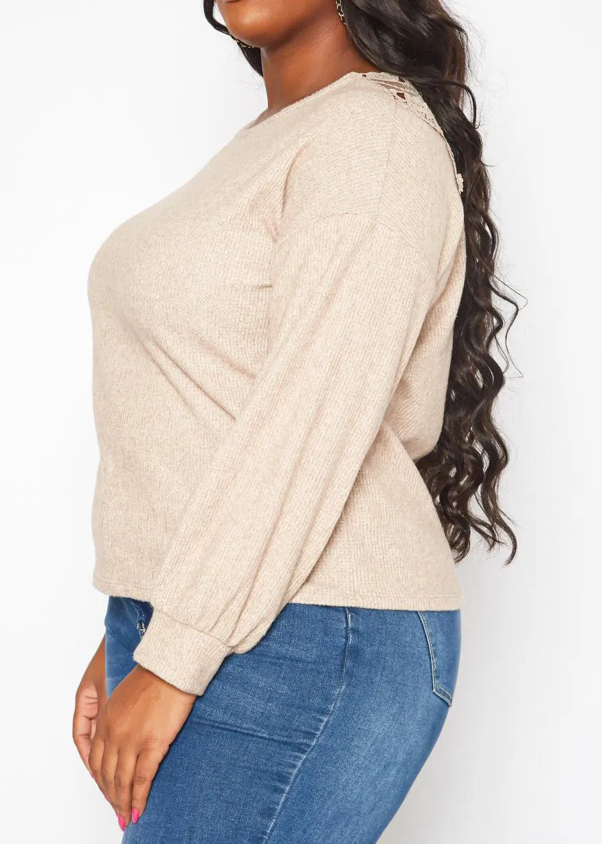 Hi Curvy Plus Size Women Lace Detail Knit Sweatshirts