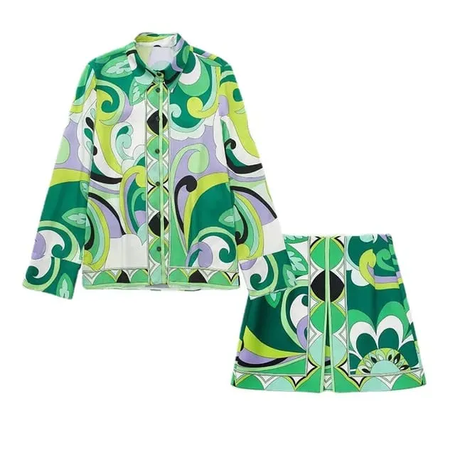 High Quality Women Fashion Loose Casual Suit Single-Breasted Jacket Pants Skirt Two-Piece Set Floral Print Plus Size For Ladies S4590158