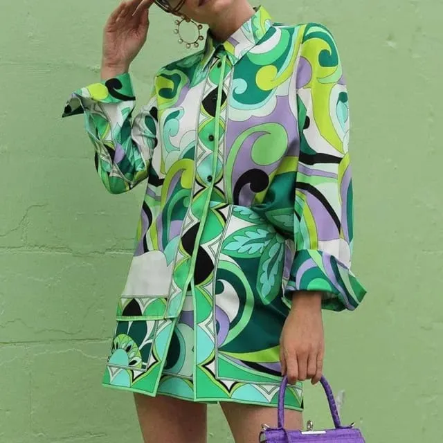High Quality Women Fashion Loose Casual Suit Single-Breasted Jacket Pants Skirt Two-Piece Set Floral Print Plus Size For Ladies S4590158