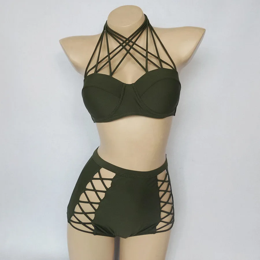 High Waist Strappy Bikini Set