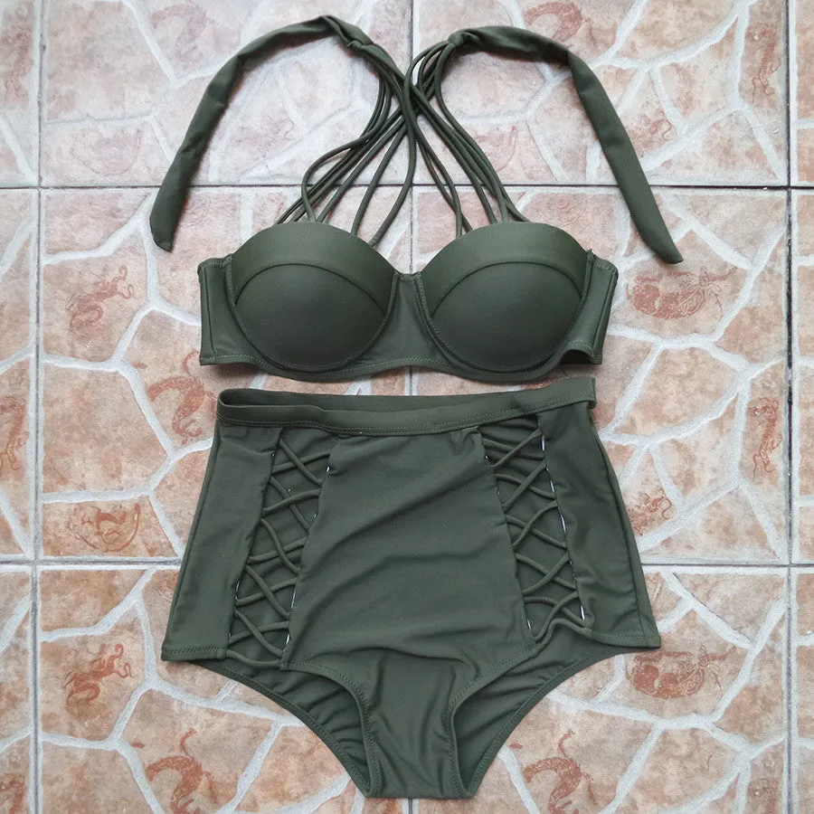 High Waist Strappy Bikini Set