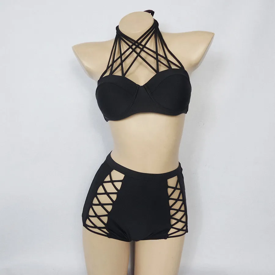 High Waist Strappy Bikini Set