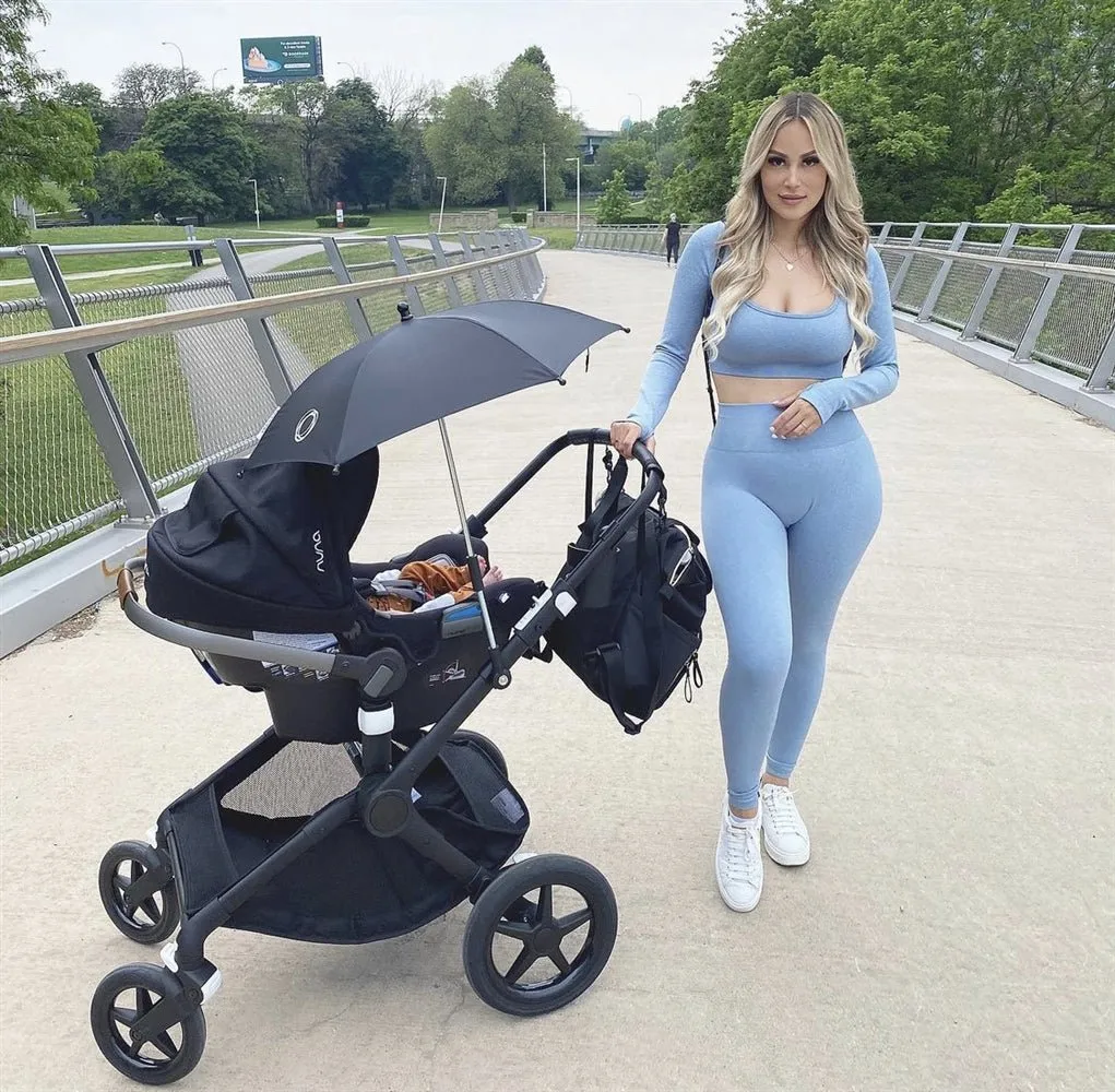 HMS Fit: Blue Marl Squared Neck Long Sleeve Leggings Two Piece Set