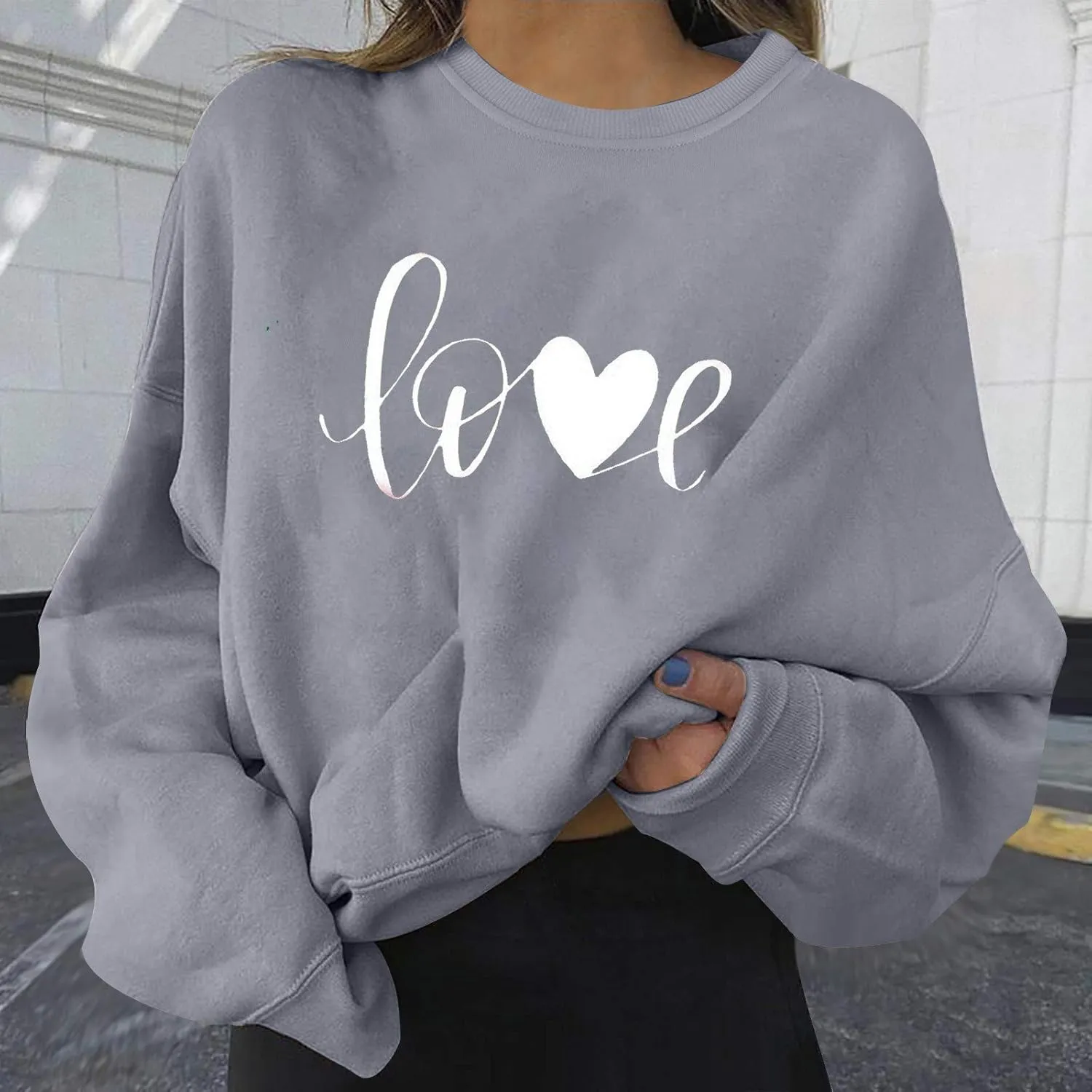 Hoodies for Teen Girls 14-16 Aesthetic Fashion Women's Warm Sweatshirt Casual Long Sleeve O Neck Soft Love