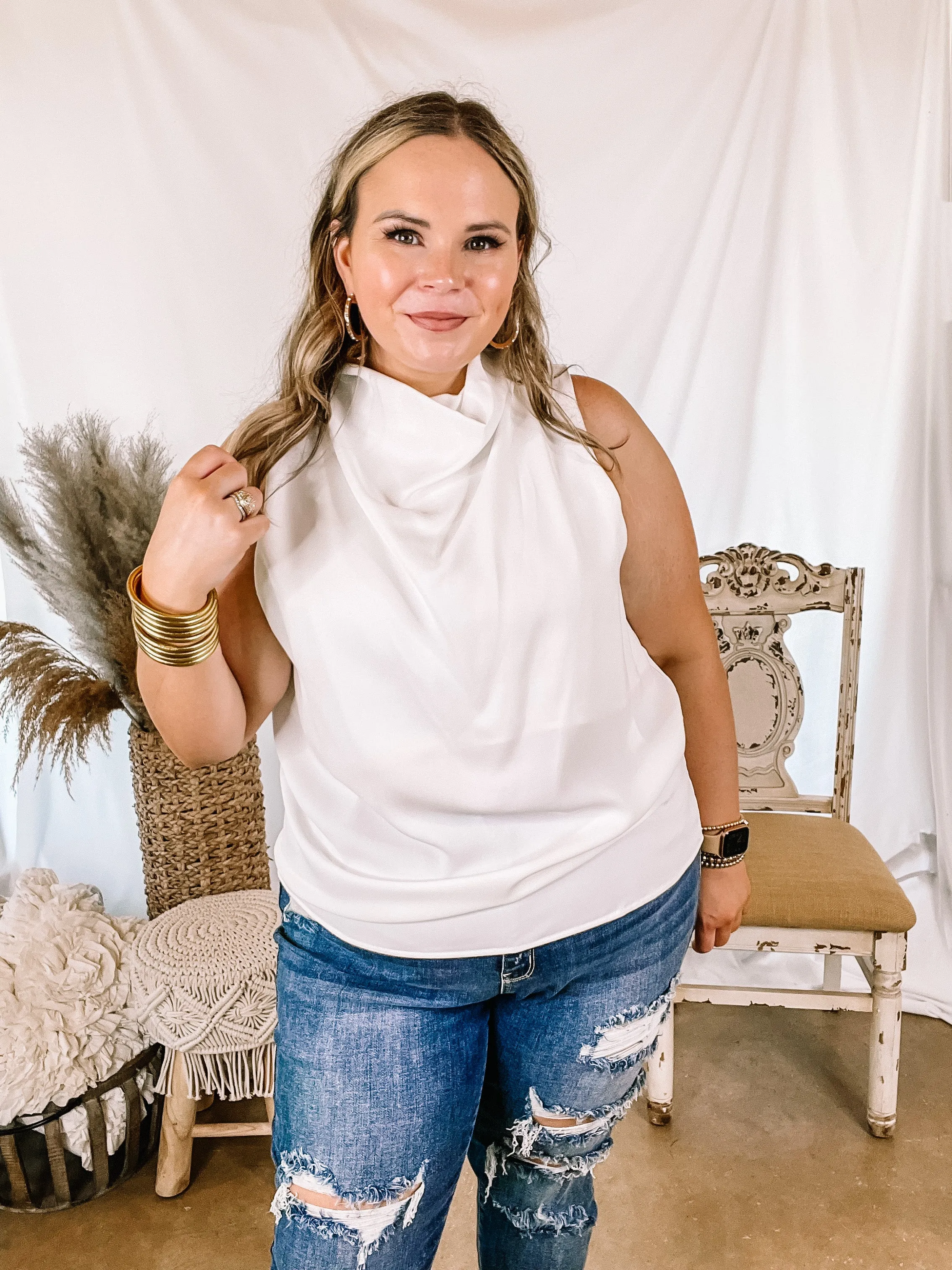 Hot Spot High Cowl Neck Tank Top in Ivory