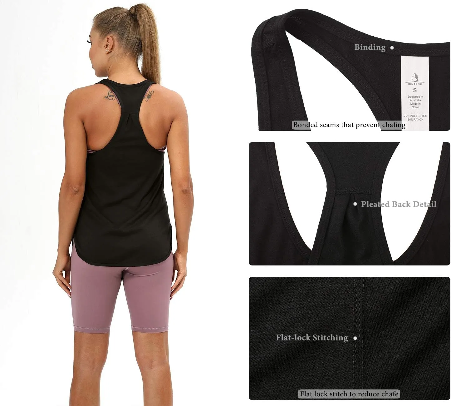 icyzone Workout Tank Tops for Women - Athletic Yoga Tops, Racerback Running Tank Top Loose Fit