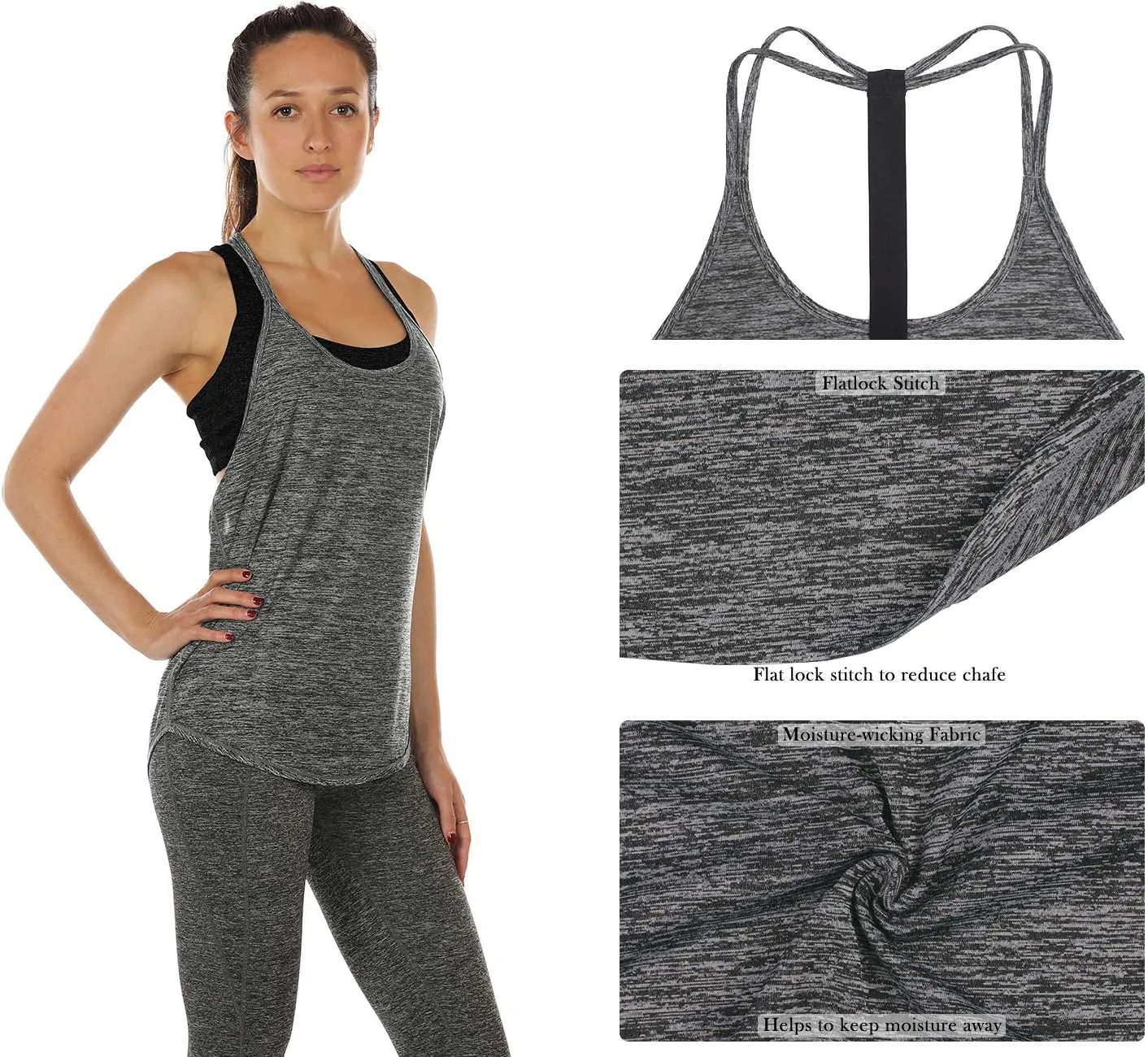 icyzone Workout Tank Tops for Women - Athletic Yoga Tops, T-Back Running Tank Top