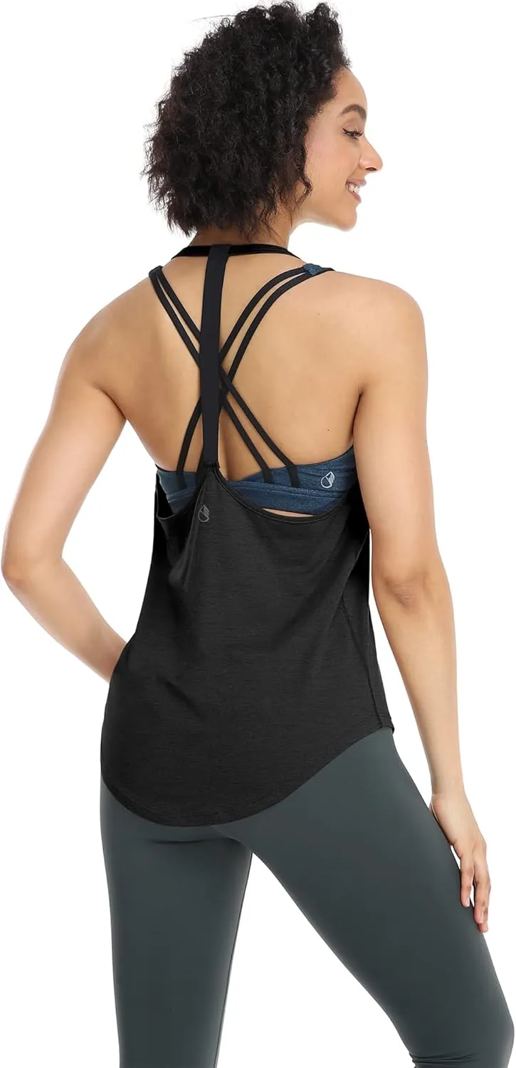 icyzone Workout Tank Tops for Women - Athletic Yoga Tops, T-Back Running Tank Top