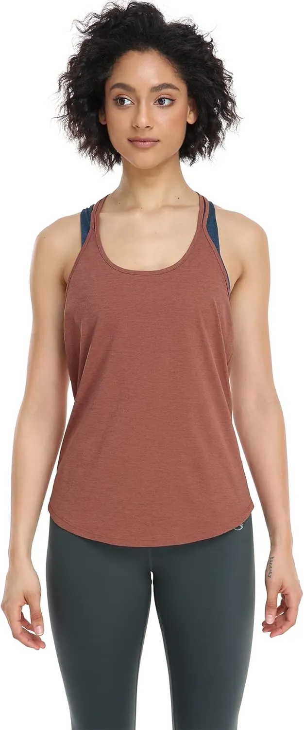 icyzone Workout Tank Tops for Women - Athletic Yoga Tops, T-Back Running Tank Top