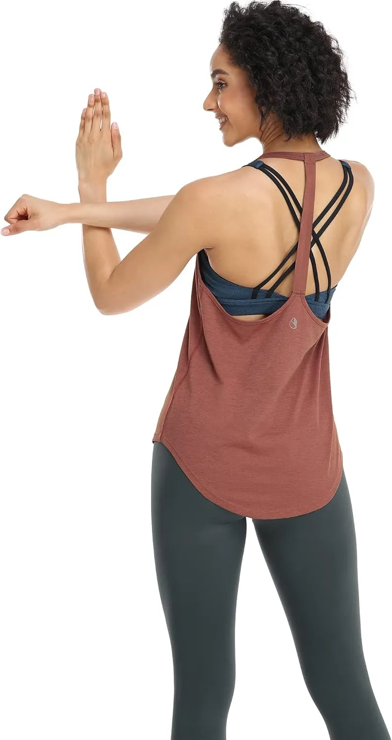 icyzone Workout Tank Tops for Women - Athletic Yoga Tops, T-Back Running Tank Top