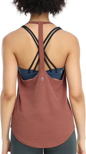 icyzone Workout Tank Tops for Women - Athletic Yoga Tops, T-Back Running Tank Top