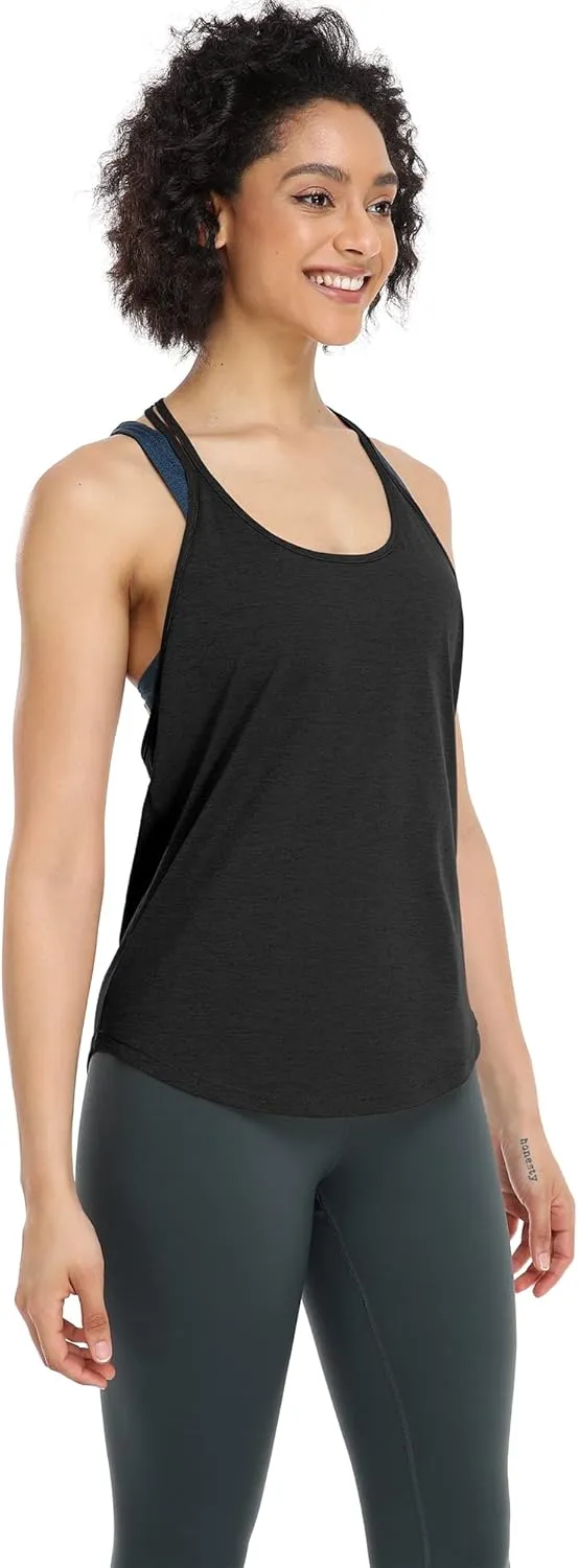 icyzone Workout Tank Tops for Women - Athletic Yoga Tops, T-Back Running Tank Top