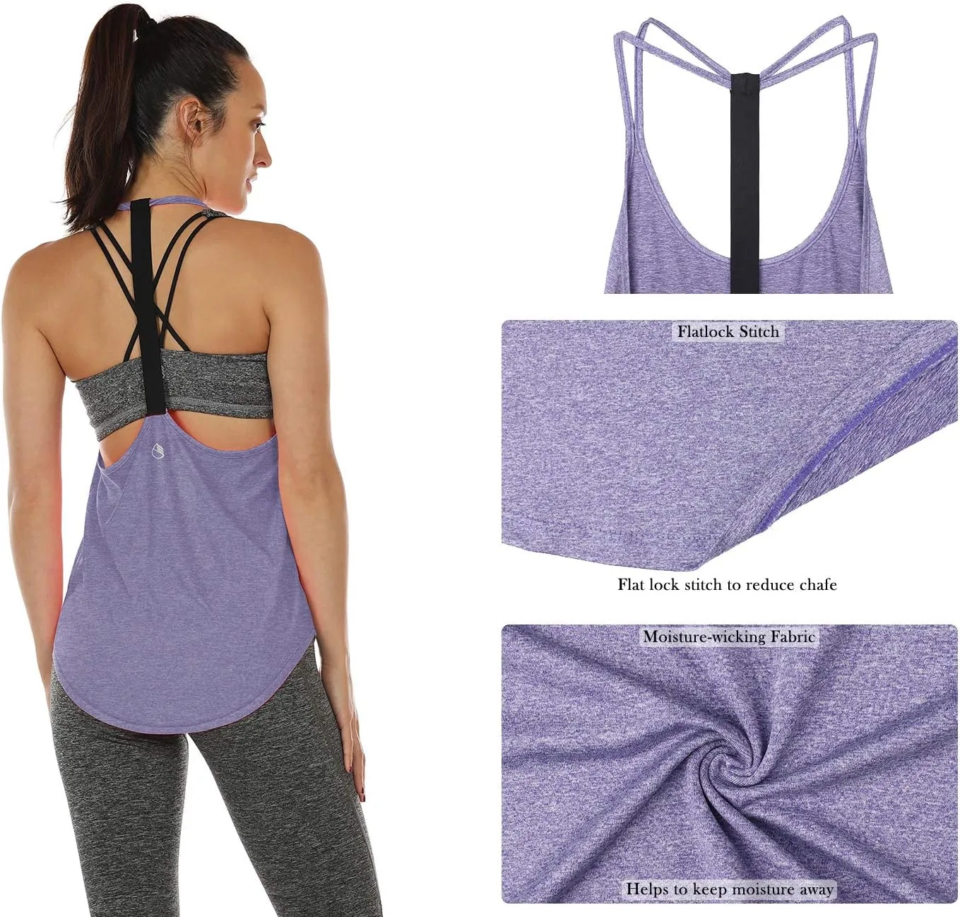 icyzone Workout Tank Tops for Women - Athletic Yoga Tops, T-Back Running Tank Top