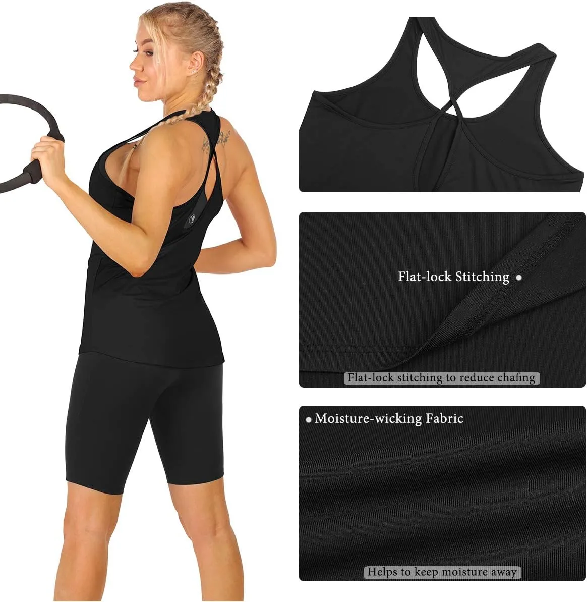 icyzone Workout Tank Tops for Women - Open Back Yoga Tops, Athletic Running Tank, Gym Shirts