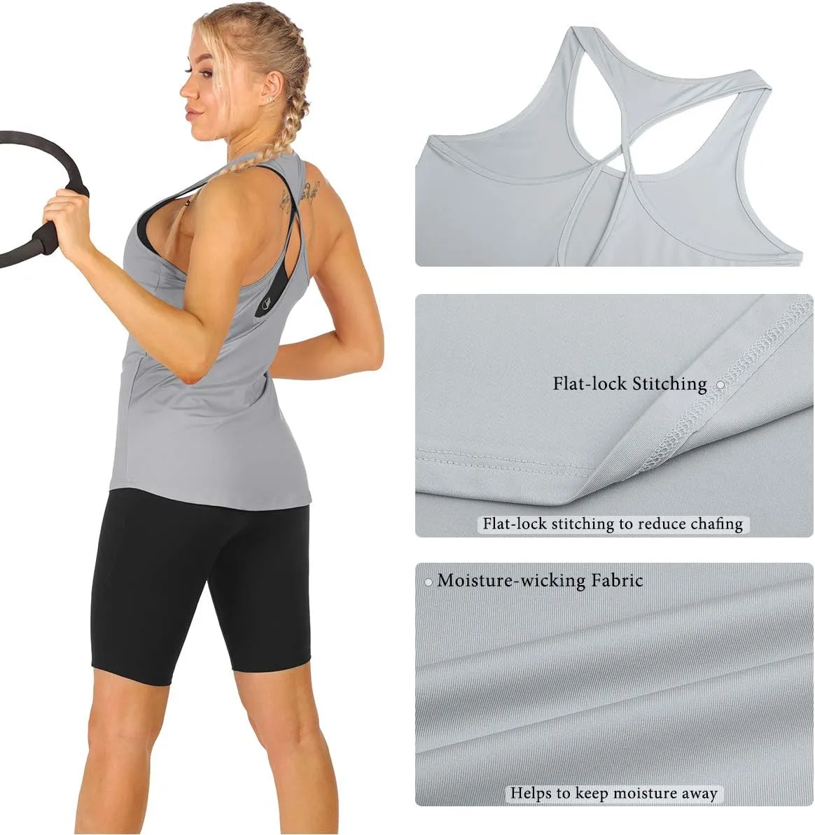 icyzone Workout Tank Tops for Women - Open Back Yoga Tops, Athletic Running Tank, Gym Shirts