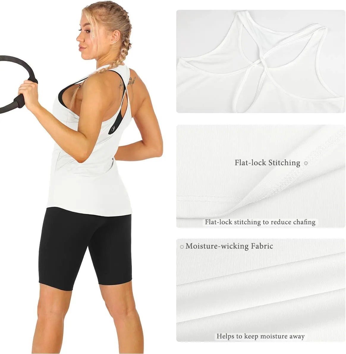 icyzone Workout Tank Tops for Women - Open Back Yoga Tops, Athletic Running Tank, Gym Shirts
