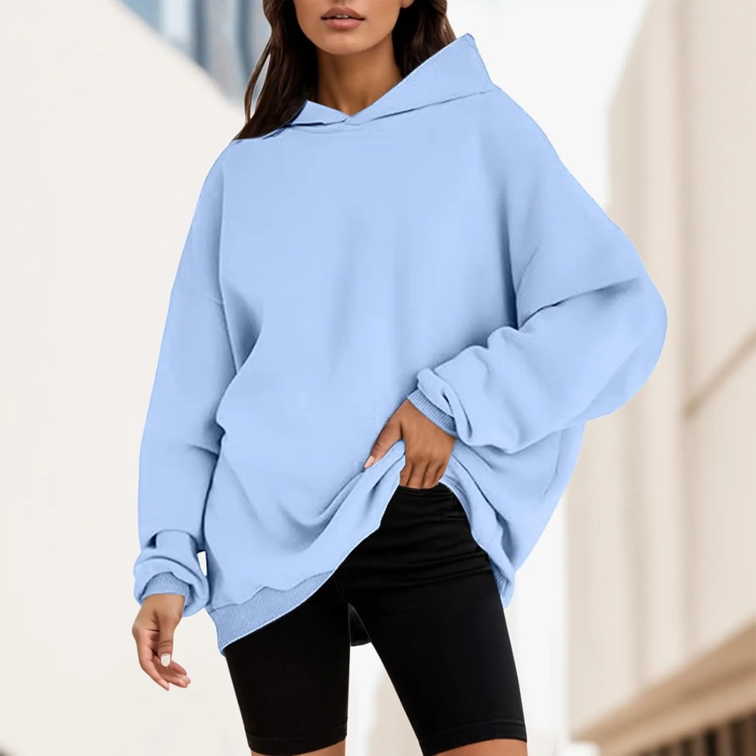 iLH Womens Oversize Hoodies Unisex Solid Color Pullover Hooded Sweatshirts For Women Fall Leisure Streetwear Sweatshirts