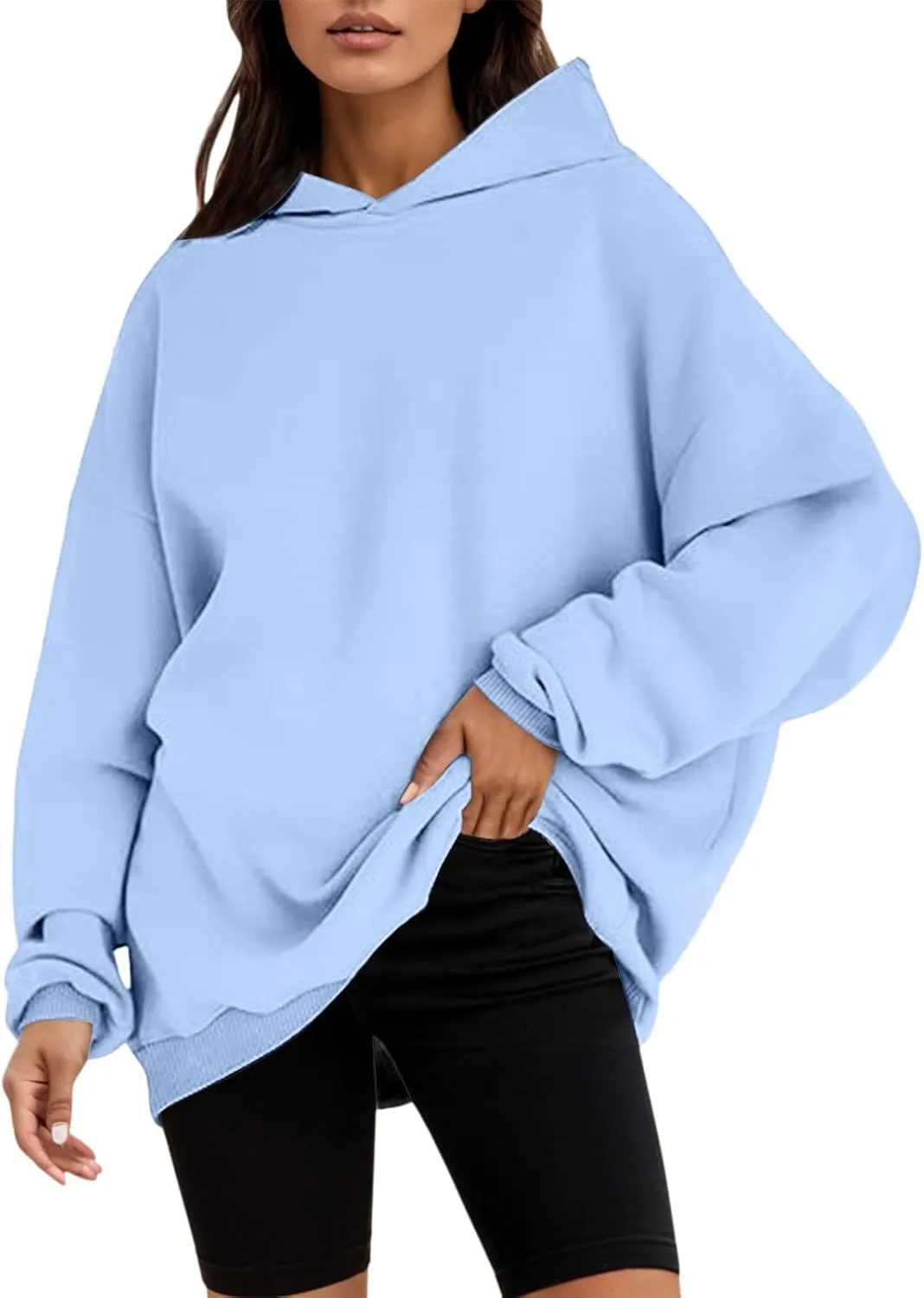 iLH Womens Oversize Hoodies Unisex Solid Color Pullover Hooded Sweatshirts For Women Fall Leisure Streetwear Sweatshirts