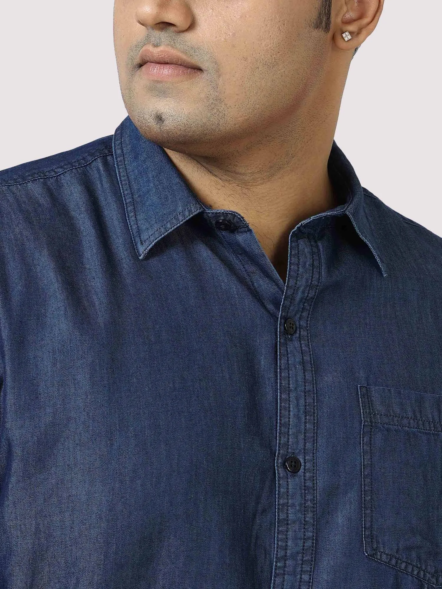 Indigo Denim Single Pocket Full Sleeve Shirt Men's Plus Size