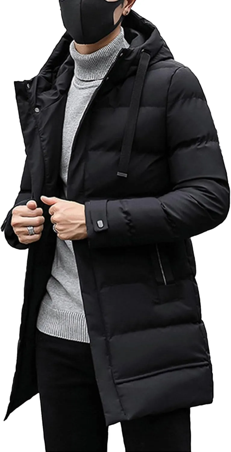JEShifangjiusu Men'S Winter Warm Down Coats Water-Repellent Windproof Thicken Parkas Long Hooded Padded Puffer Jacket