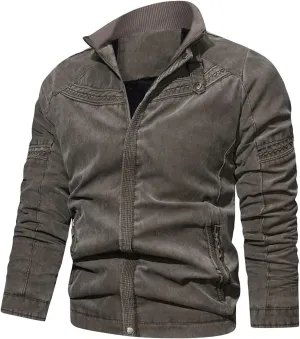 JEsilunmaMY Men's Wash Flight Bomber Jacket Vintage Zip Up Stand Collar Military Jacket Casual Winter Cotton Coat with Pocket